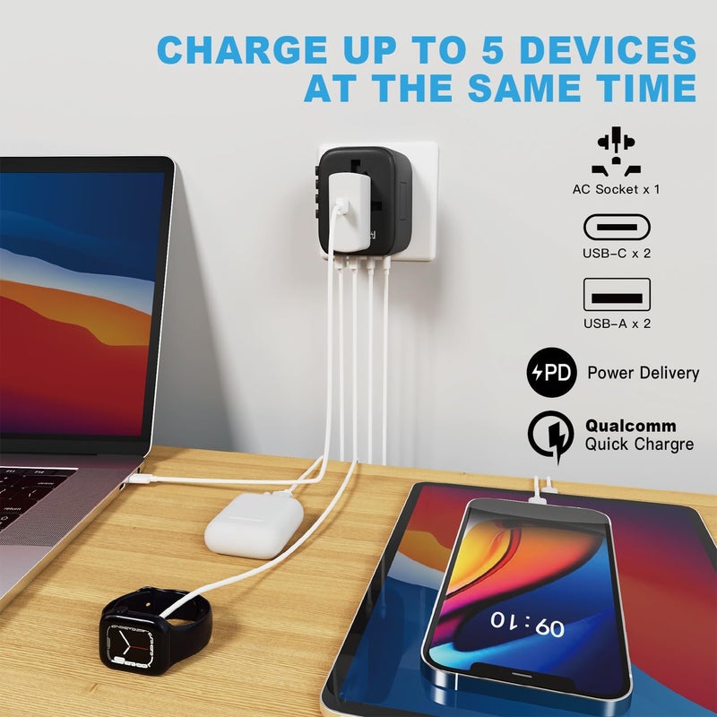 HAPOW Universal Travel Adapter, PD20W International Power Adapter, 2 USB-C & 2 USB-A Fast Charging Travel Charger, All in One Worldwide Travel Plug Adapter, Outlet Adapter for Europe EU UK USA AU - Image 2